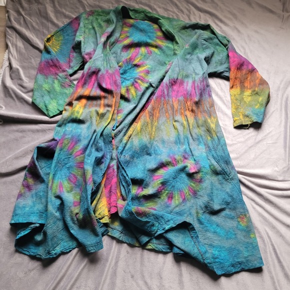 Unbranded Sweaters - Womens XL Tie Dye Mandala Cardigan Multicolor Cotton Boho Festival Duster OSFA